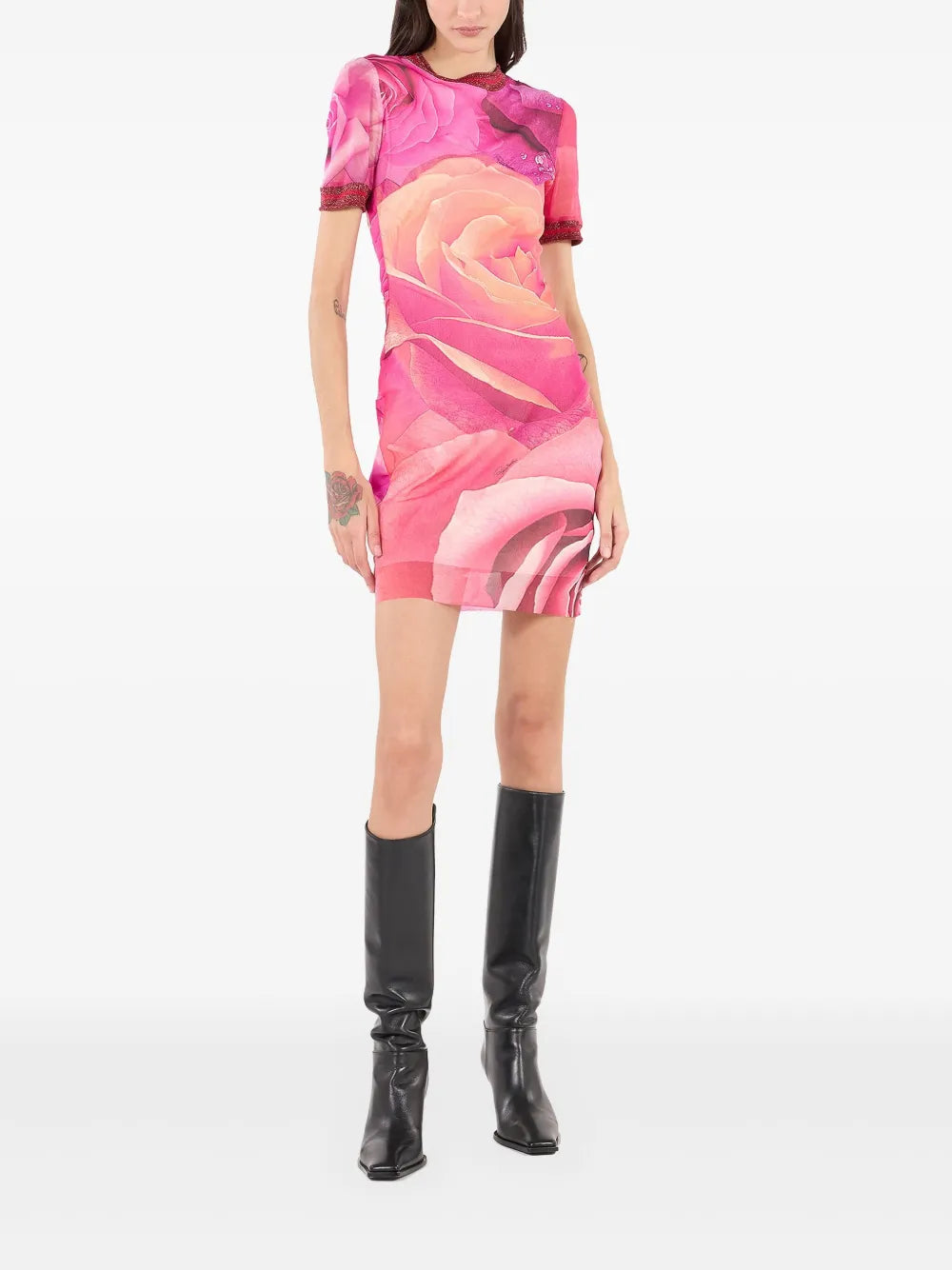 Rose-Print Mini Dress