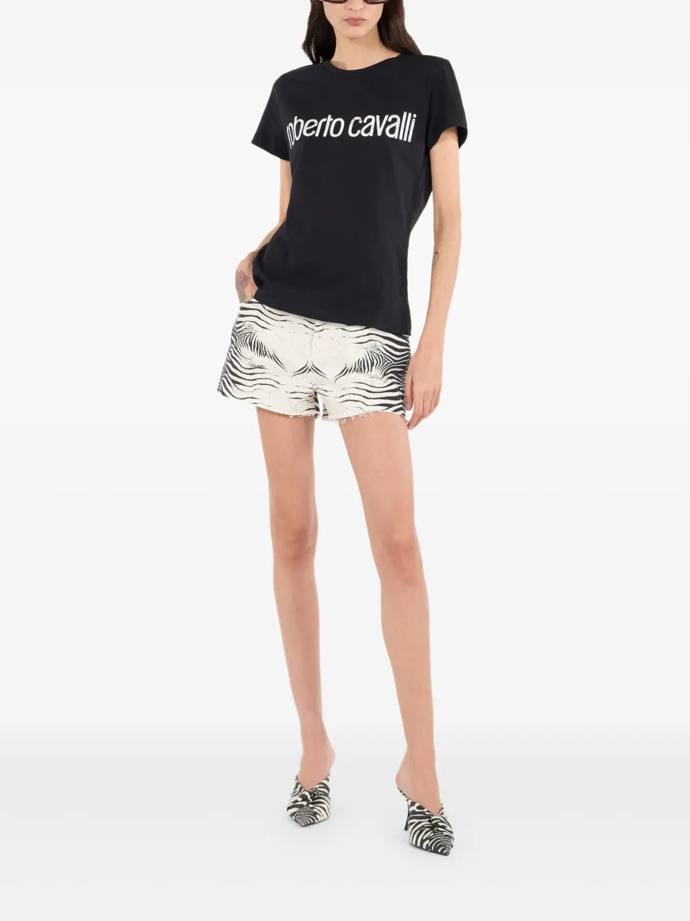 Zebra-Print Denim Shorts
