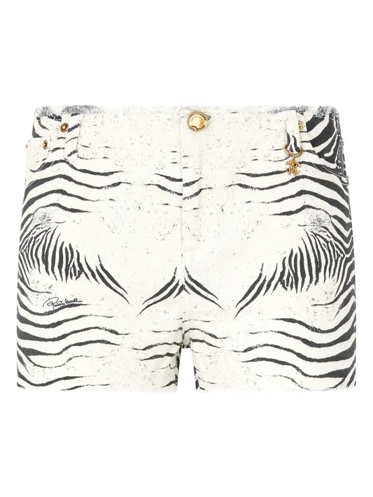 Zebra-Print Denim Shorts