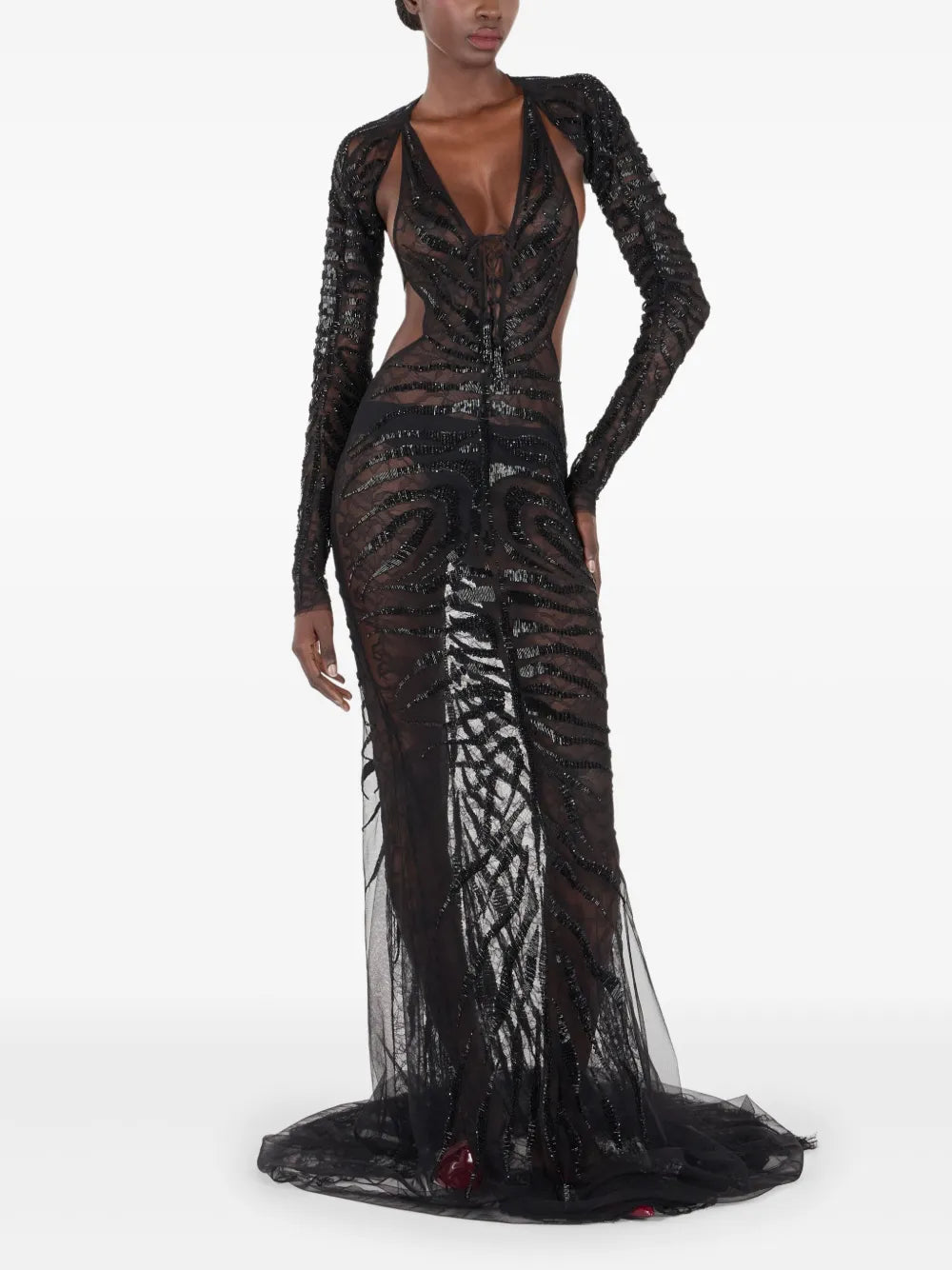 Sheer Tiger-Print Evening Dress