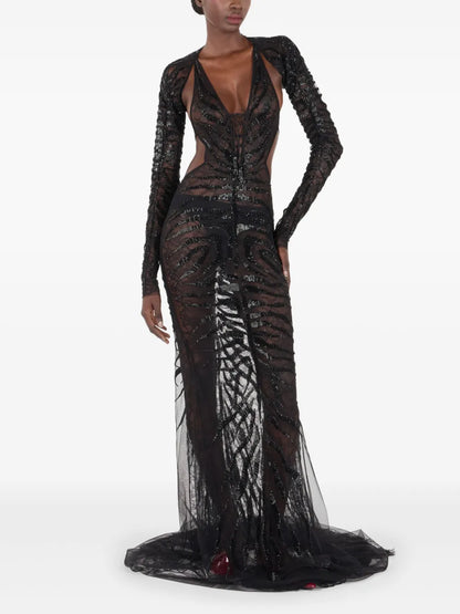 Sheer Tiger-Print Evening Dress