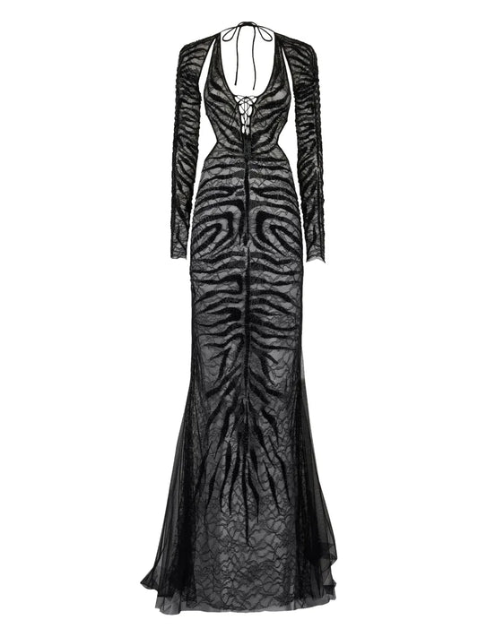 Sheer Tiger-Print Evening Dress
