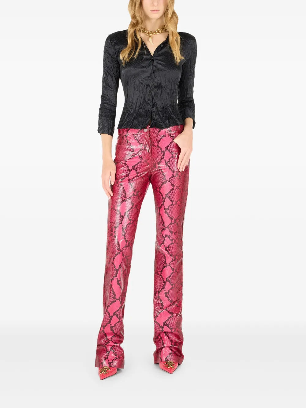 Snake-Print Flared Trousers