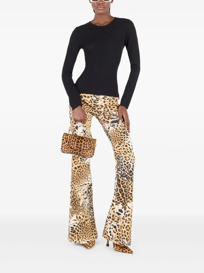 Leopard-Print Flared Jeans