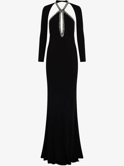 Crystal-Embellished Evening Gown