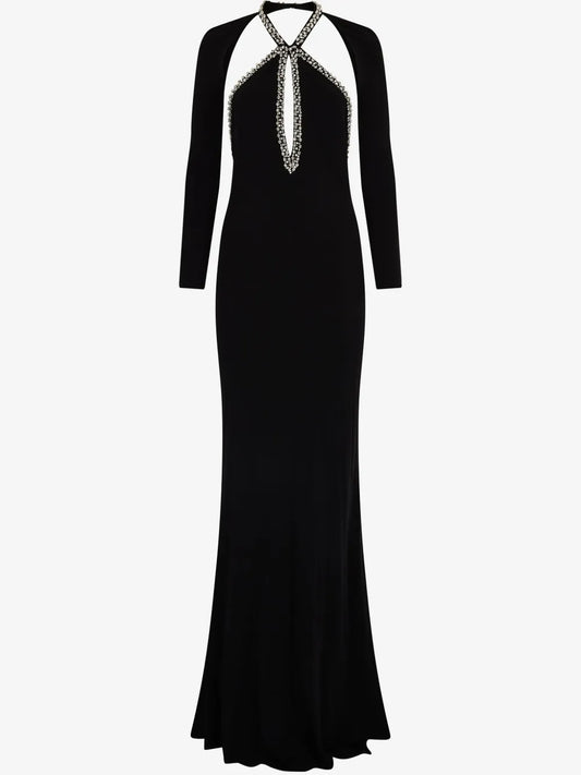 Crystal-Embellished Evening Gown