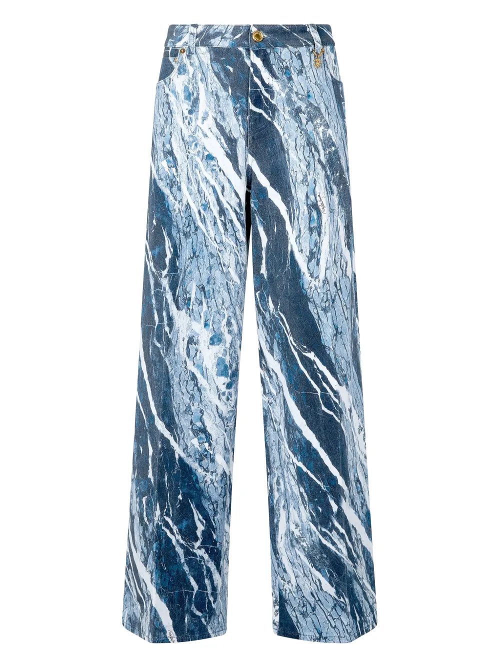 Marble-Print Wide-Leg Jeans