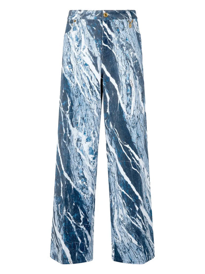 Marble-Print Wide-Leg Jeans