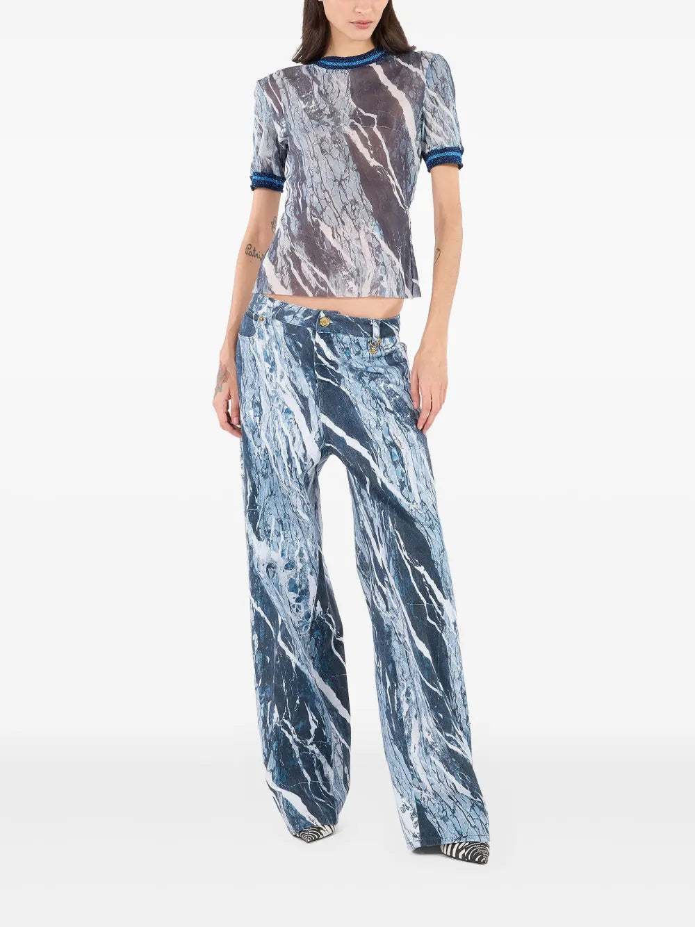 Marble-Print Wide-Leg Jeans