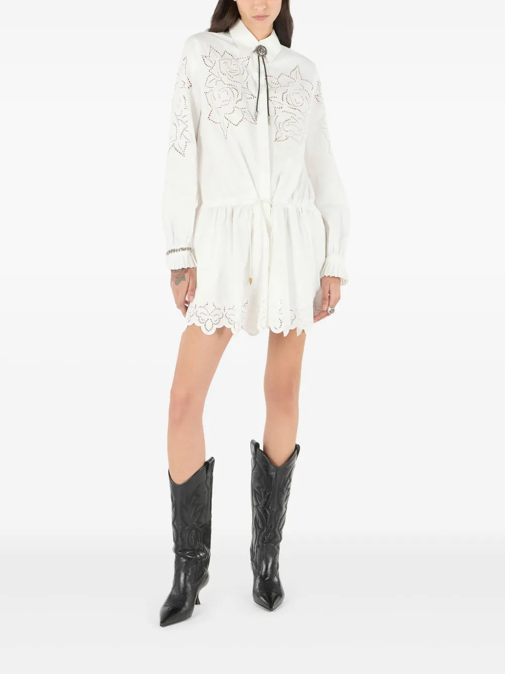 Embroidered-Detail Shirt Dress