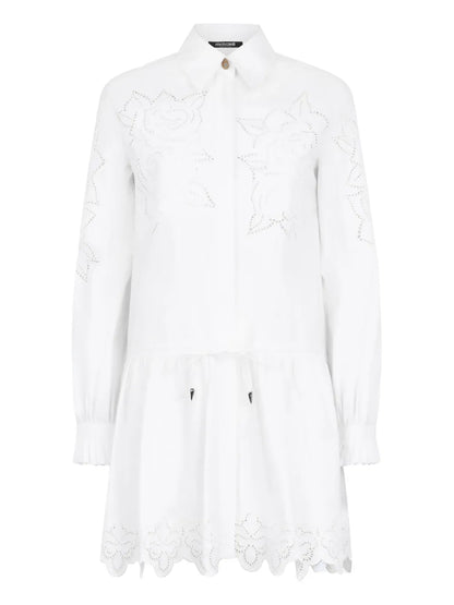 Embroidered-Detail Shirt Dress
