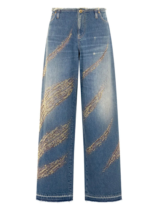 Distressed Wide-Leg Jeans
