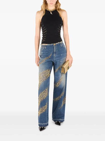 Distressed Wide-Leg Jeans