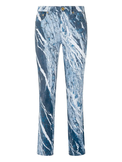 Marble-Print Straight-Leg Jeans