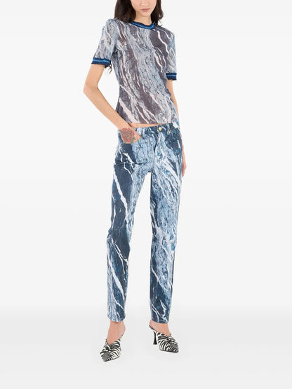 Marble-Print Straight-Leg Jeans