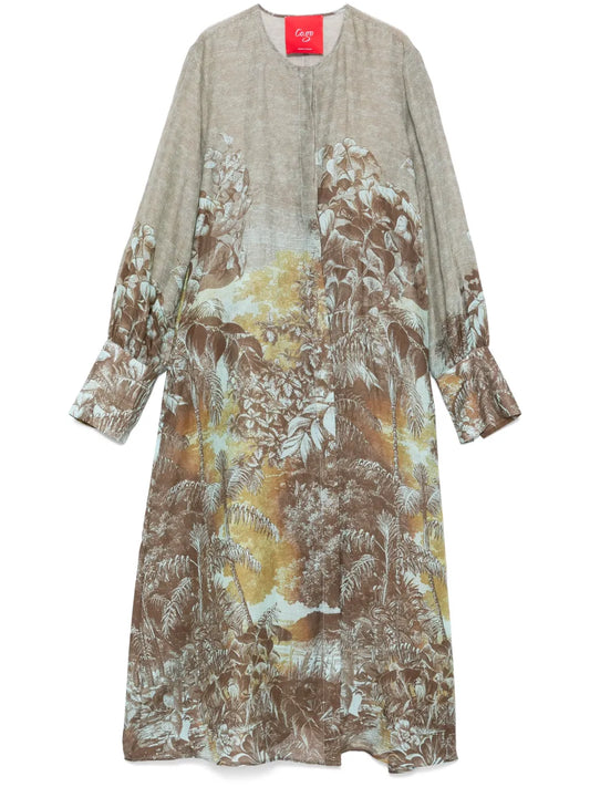 Botanical-Print Midi Dress