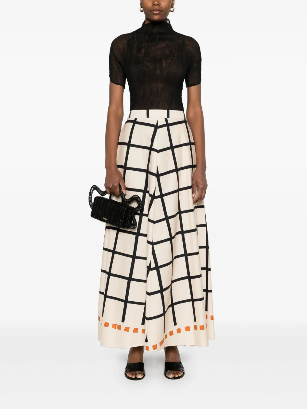 Grid-Pattern Maxi Skirt
