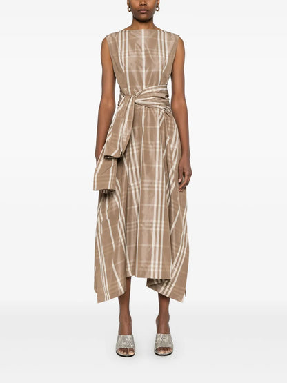 Check-Pattern Midi Dress
