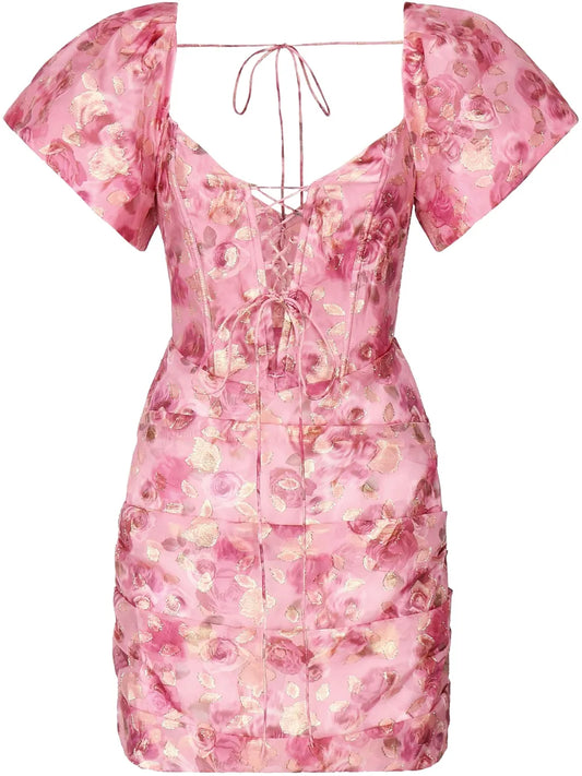 Floral-Appliqué Mini Dress