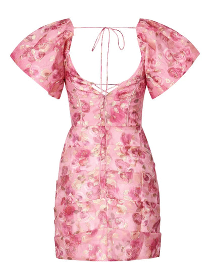 Floral-Appliqué Mini Dress
