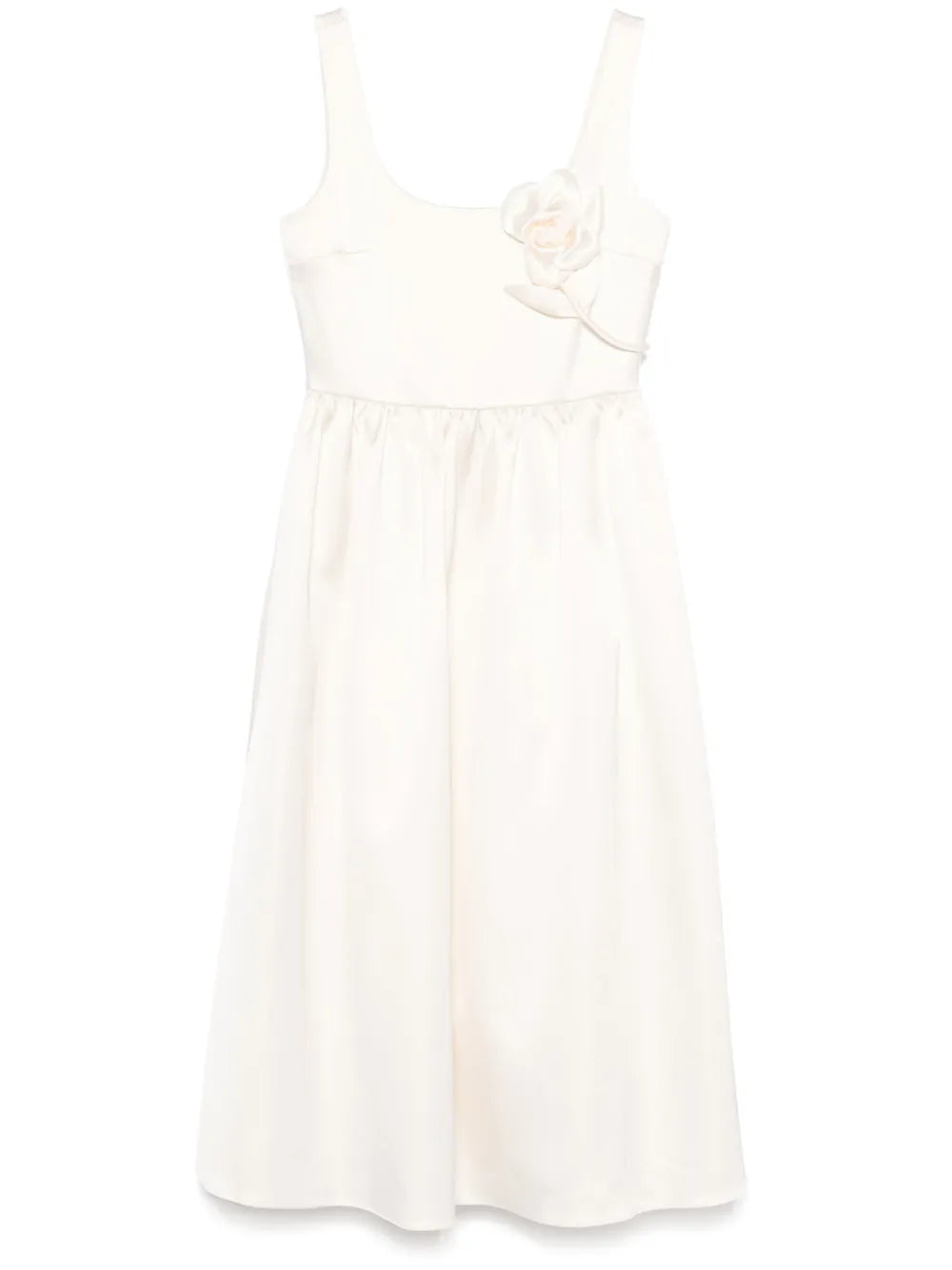 Floral-Appliqué Satin Midi Dress