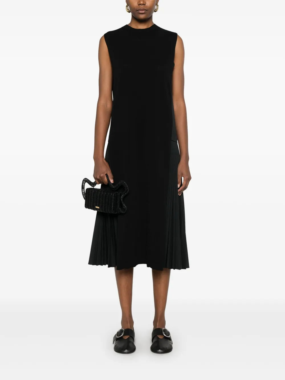 Plissé-Detailed Midi Dress