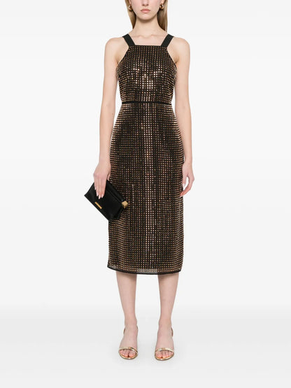 Rhinestone-Embellished Midi Dress