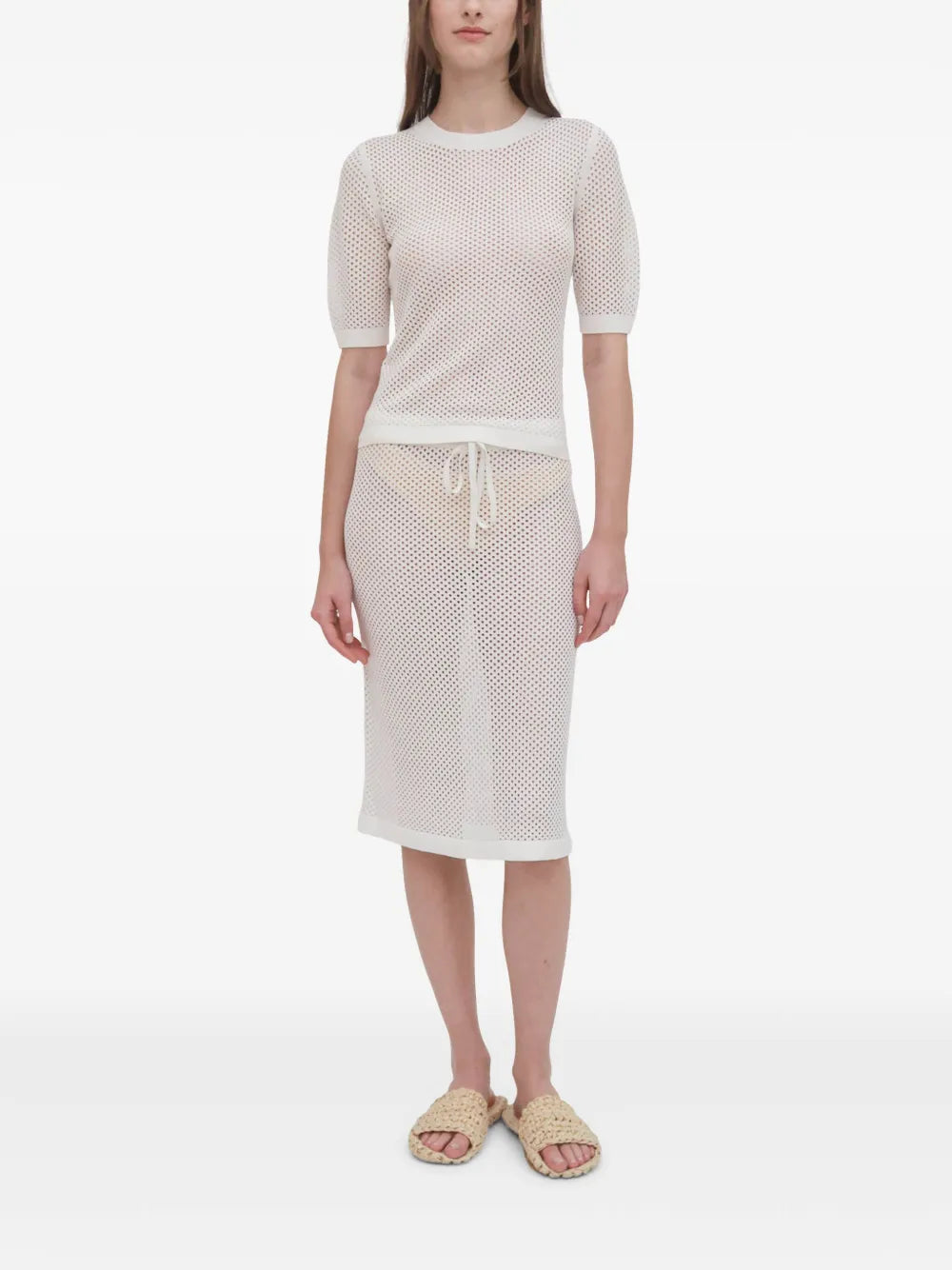 Ribbed-Knit Flared Midi Skirt