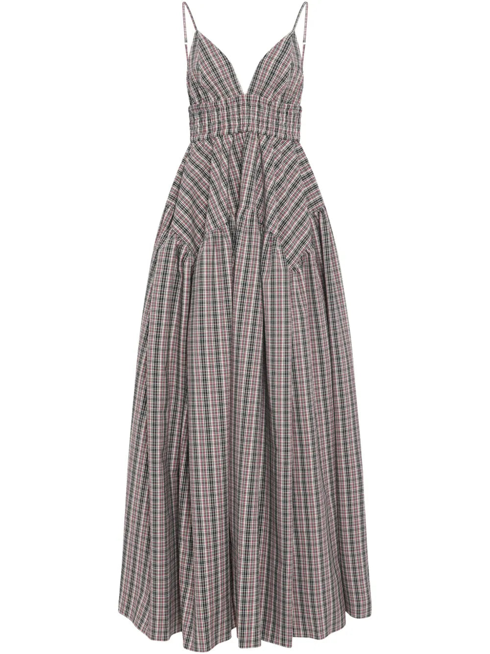 Check Gathered Midi Dress
