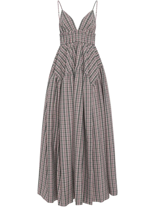 Check Gathered Midi Dress