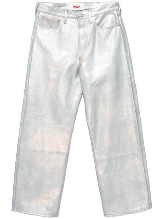 Foiled-Print Straight-Leg Jeans
