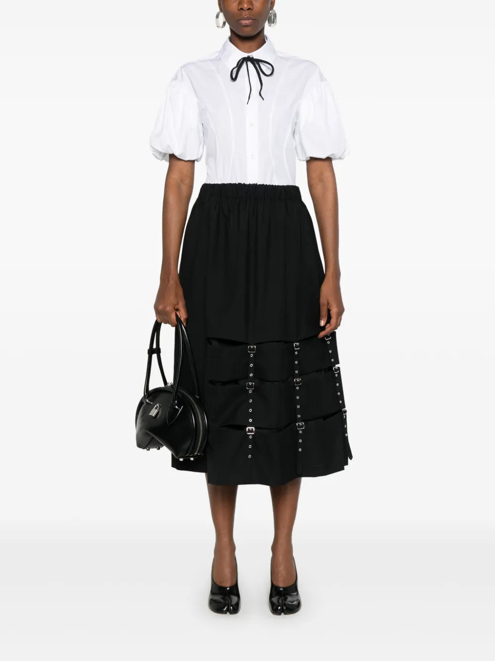 Decorative-Buckle Midi Skirt