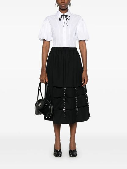 Decorative-Buckle Midi Skirt