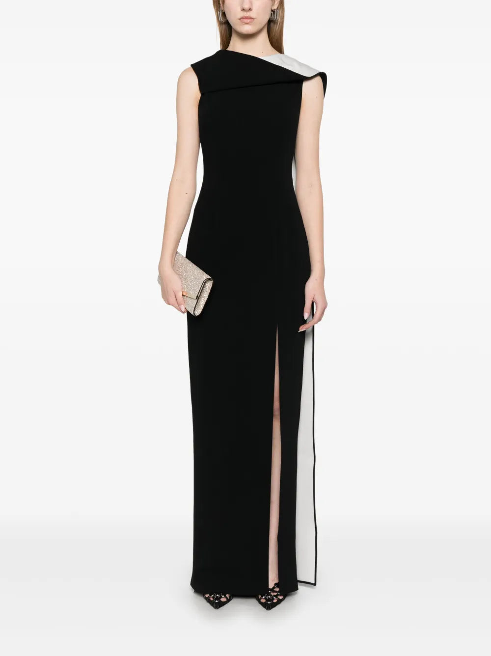 Sash-Detail Crepe Gown