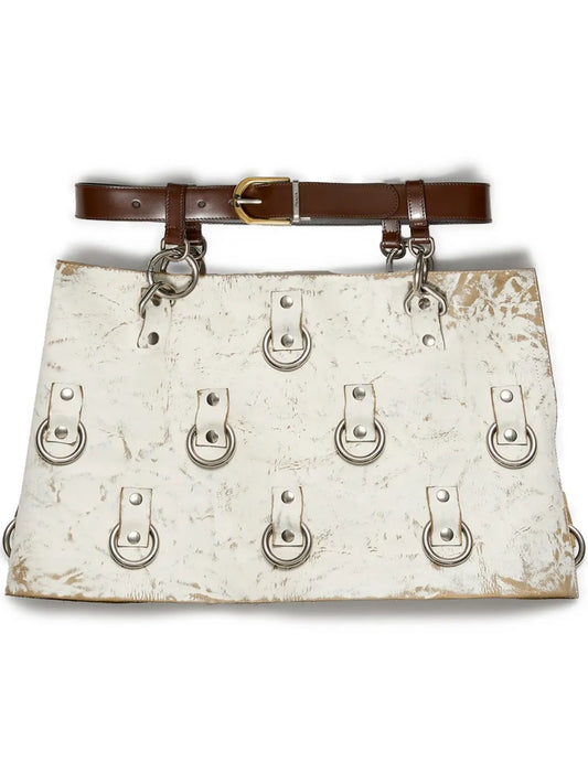 Ring-Detail Leather Mini Skirt