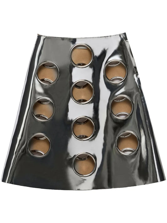 Metallic-Effect Leather Midi Skirt