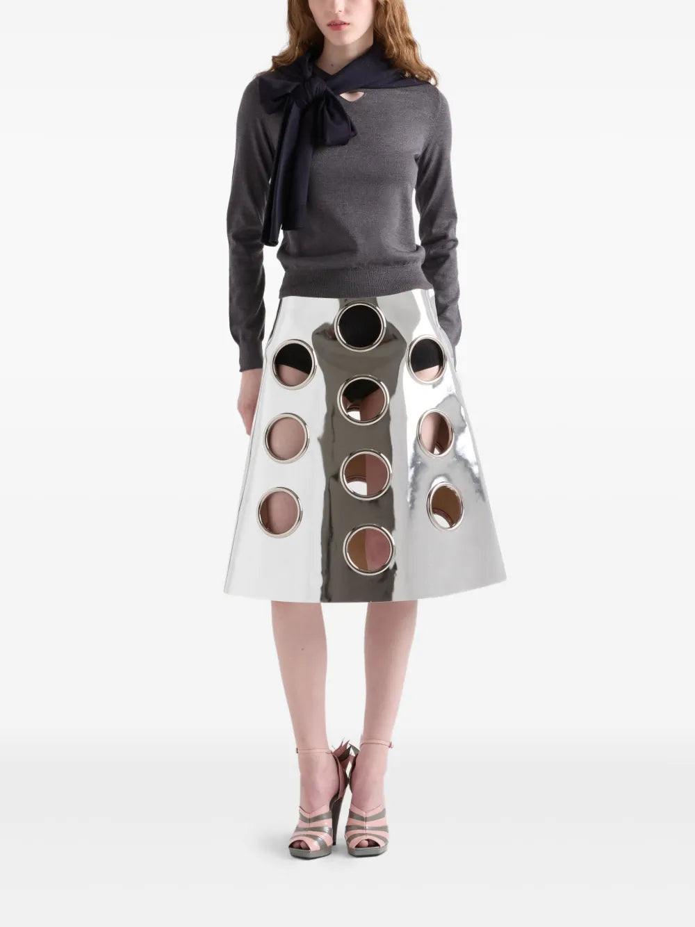 Metallic-Effect Leather Midi Skirt