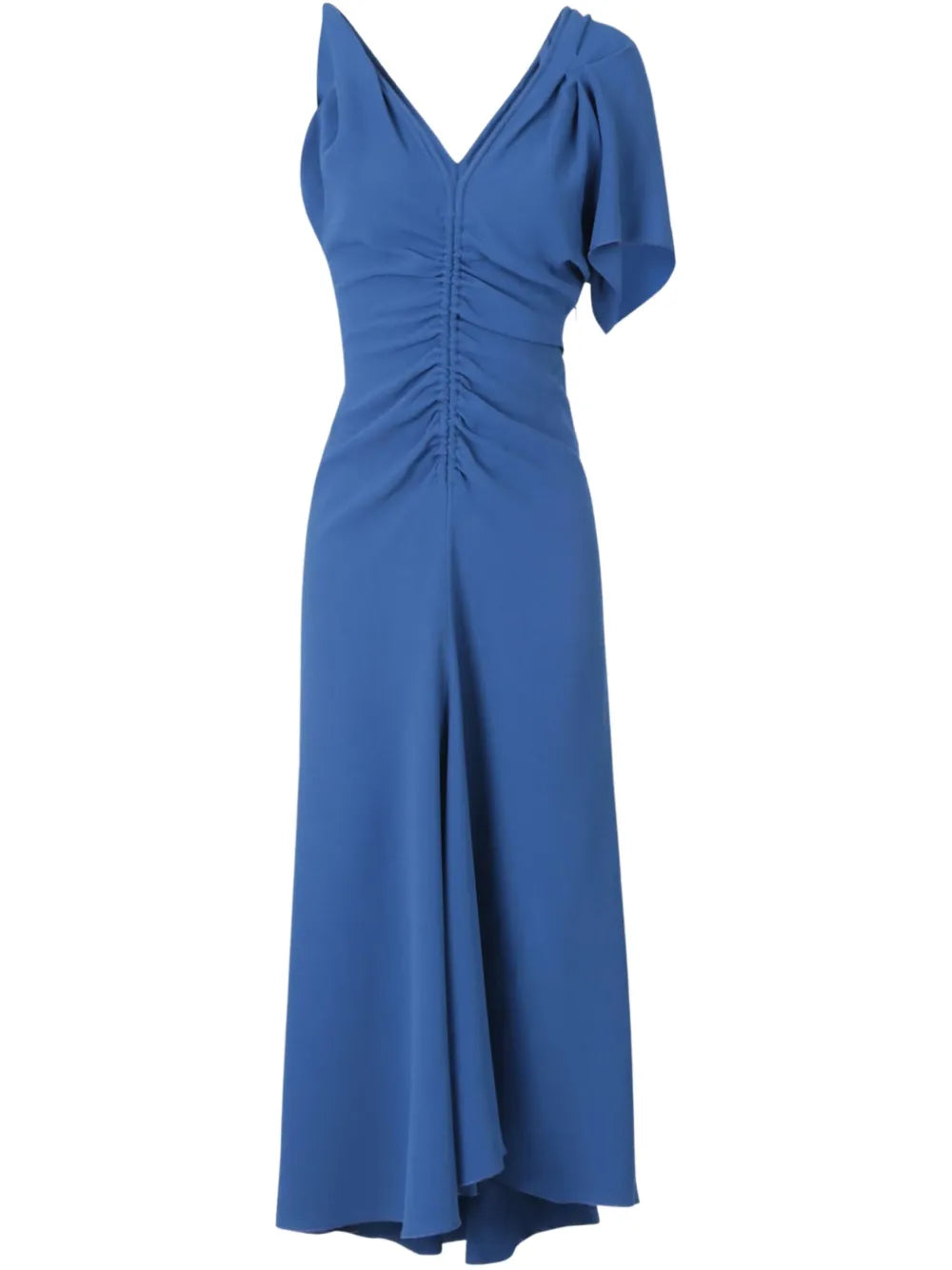 Ruched-Detail Asymmetric Midi Dress