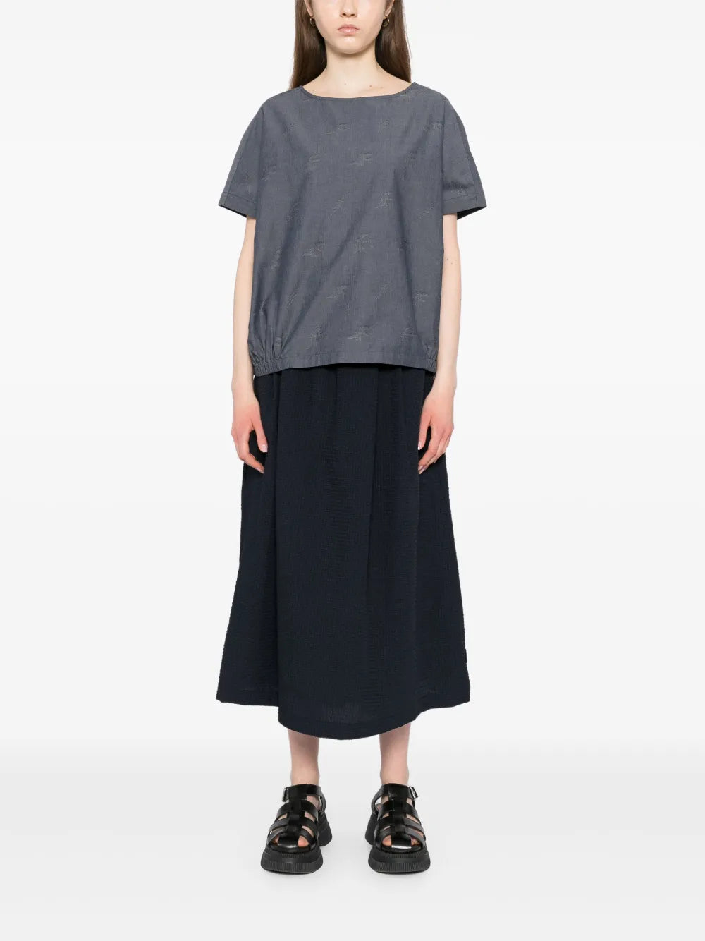 Midi Seersucker Skirt