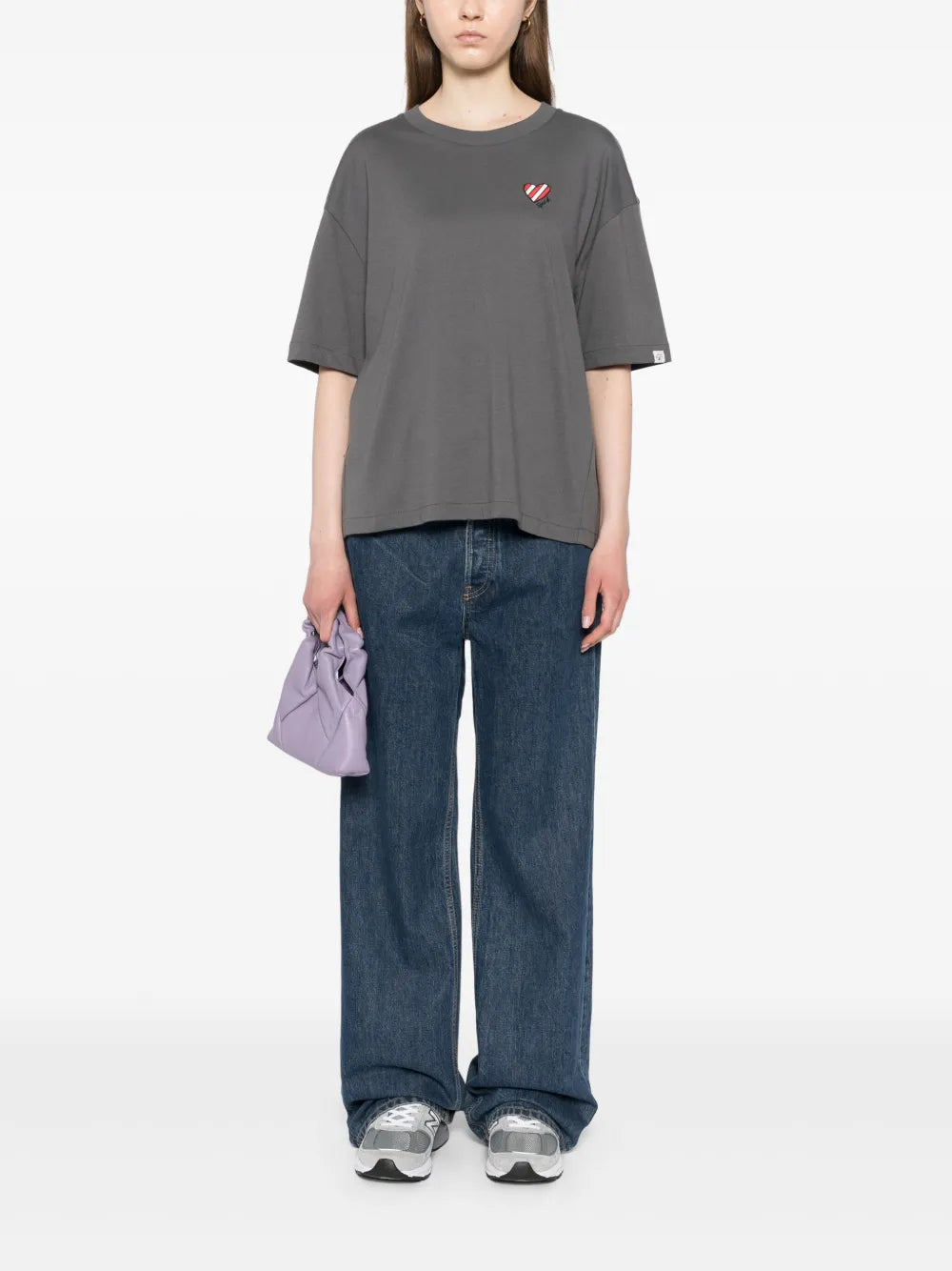 Stripe Heart-Embroidered T-Shirt