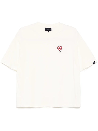 Stripe Heart-Embroidered T-Shirt