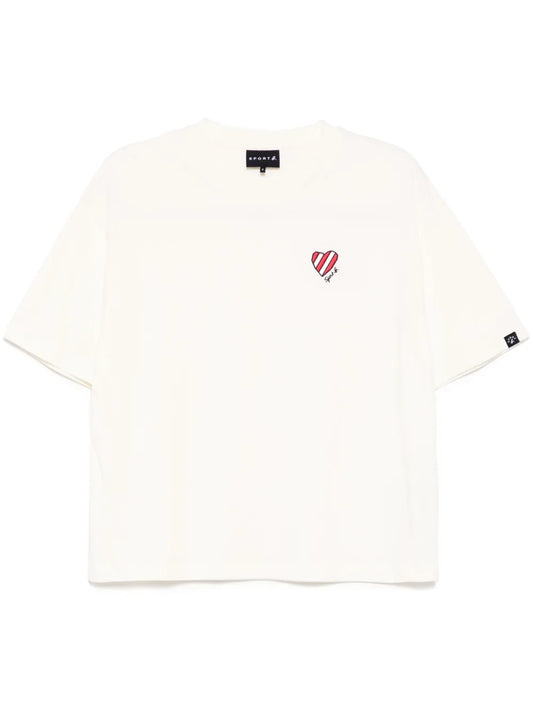 Stripe Heart-Embroidered T-Shirt
