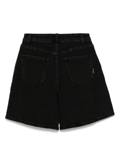 Pleated Denim Shorts