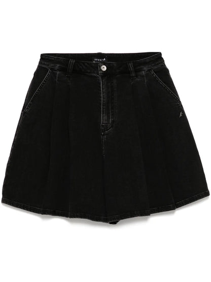 Pleated Denim Shorts