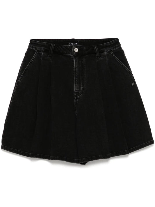 Pleated Denim Shorts
