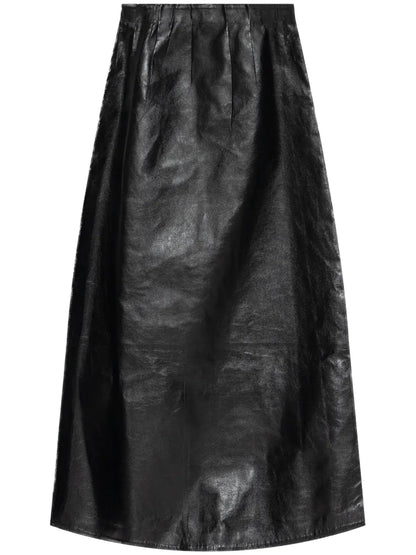 Pleated Leather Maxi Skirt
