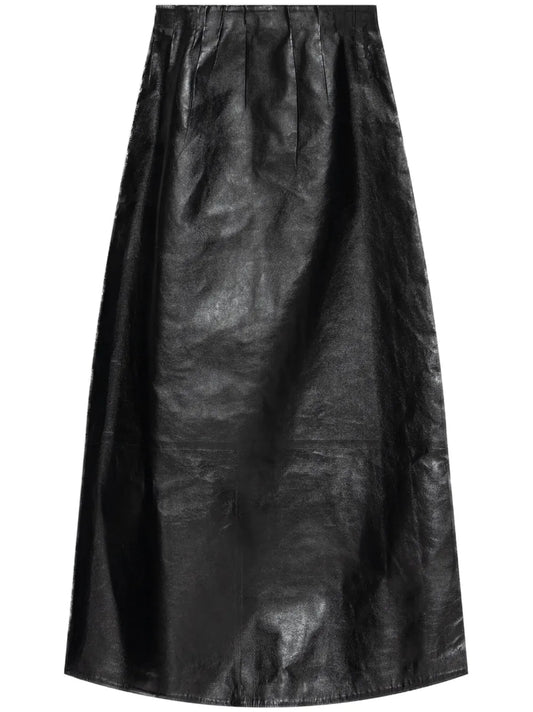 Pleated Leather Maxi Skirt