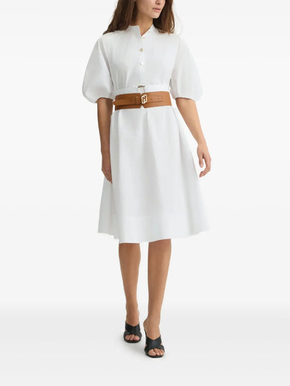 Puff-Sleeve Belted Dress