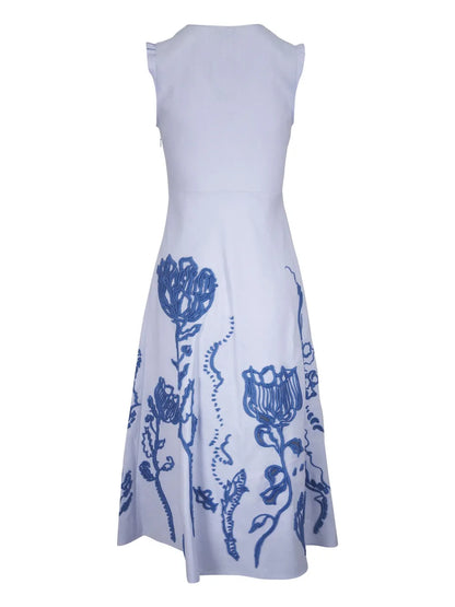 Floral-Embroidered Midi Dress