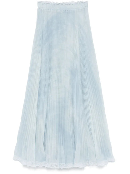 Lace-Detail Pleated Midi Skirt